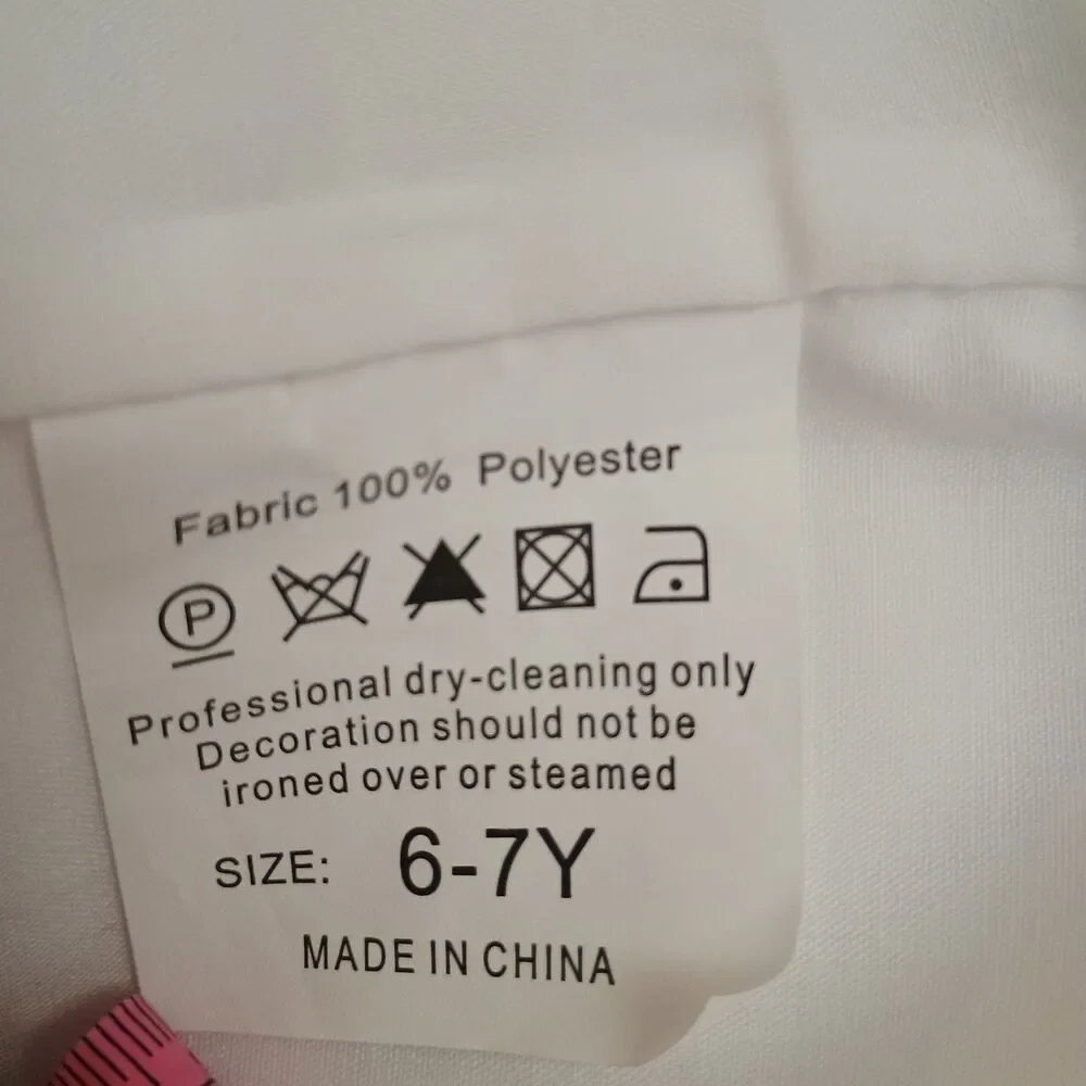 White Flower Girl Polyester Dress size age 6-7Y Zipper back
